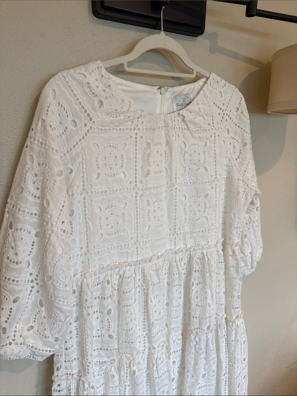 Dainty Jewells White Eyelet Tiered Midi Dress large - Picture 3 of 7
